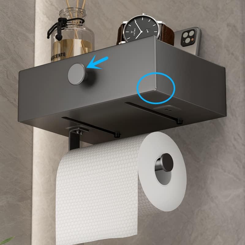Miniatura 4 de VOLDRA Soporte de papel higiénico con estante adhesivo para papel higiénico con cajón de almacenamiento, dispensador de toallitas para baño, soporte