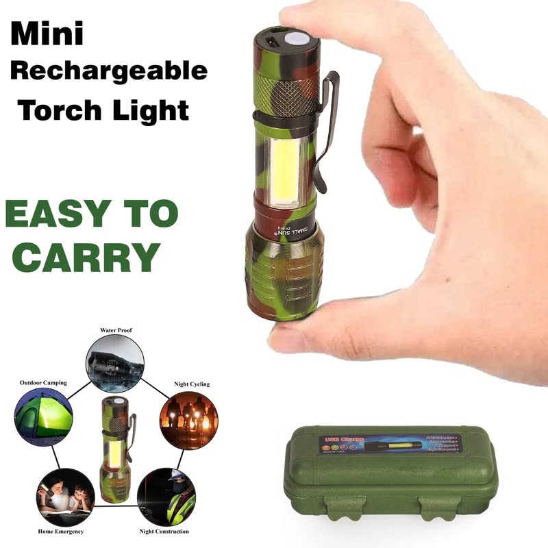 Image of Care 4 LED Small Metal Pocket Torch Light | Emergency Light for Home Rechargeable Military Flashlight, 140 Lumens