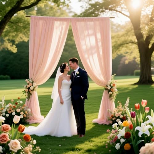 Image of 2 Panels Pink Backdrop Curtain, 10 x 10 Feet Polyester Background Curtains for Parties, Weddings, Baby Showers, Halloween, Christmas, Birthday Party Photoshoot Backdrop Curtains Decorations