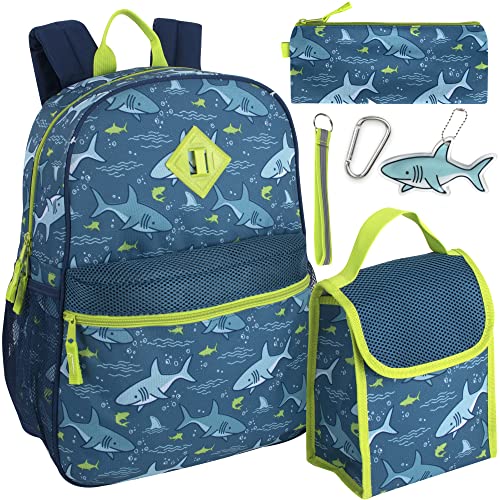 Trail maker Boys 6 in 1 School Backpack Set with Lunch Box, Pencil Case, Keychain Attached for...