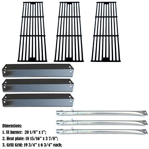 Direct Store Parts Kit Dg153 Replacement For Chargriller 3001,3008,3030,4000,5050,5252; King Griller 3008,5252 Gas Grill (Ss Burner + Porcelain Steel Heat Plate + Porcelain Cast Iron Cooking Grid) #TOP1