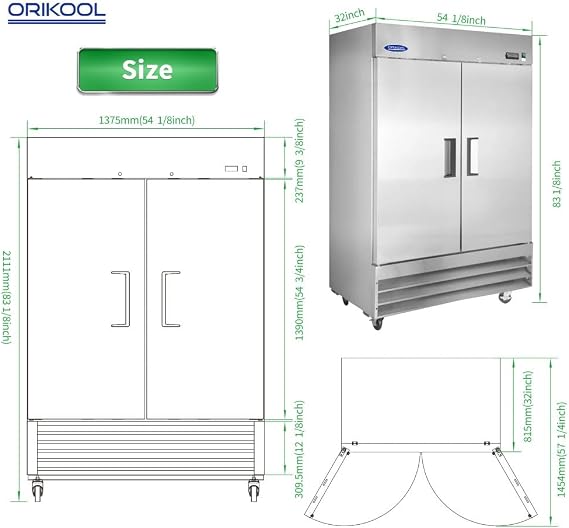 27 54 Commercial Refrigerator 23 49 Cu.ft with 2 Solid Door Reach-In Refrigerators Stainless Steel ETL Approved Upright Fridge Storage Refrigerated/Freeze (54W 49 Cu.ft Refrigerated Storage)