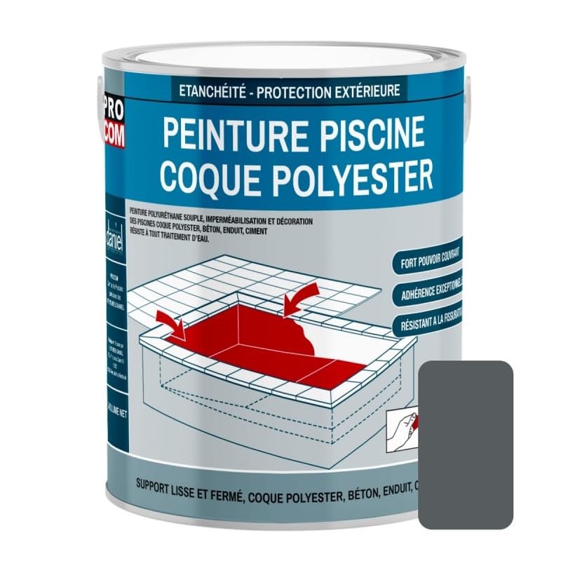 PRO COM Peinture piscine coque polyester et béton, peinture piscine polyuréthane étanche et...