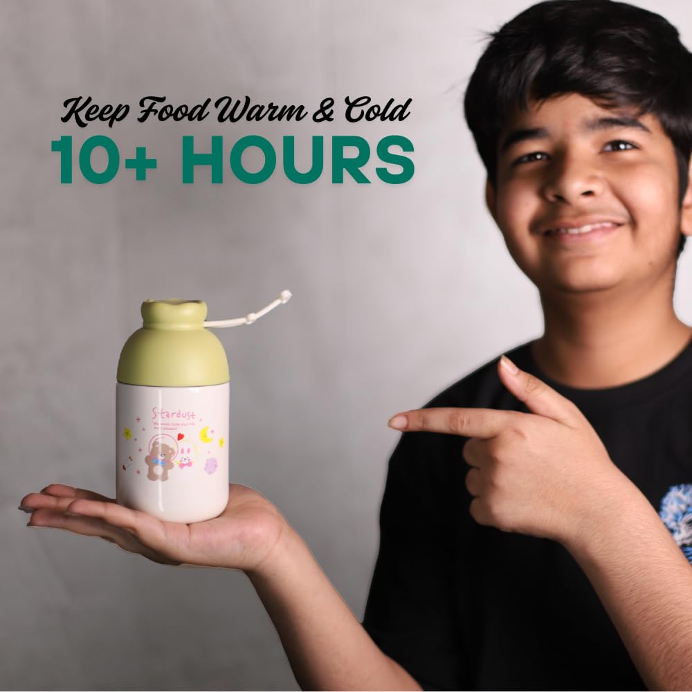 LiLLMONKiDZ Vacuum Insulated Food Jar for Baby/Kids 350ml, Thermos Flask Keeps Food Warm for Up to 10 Hrs, Small Hot Box As Multipurpose Container for Storing, Milk, Water, Juice & More (Light Green) - Image 6 thumbnail