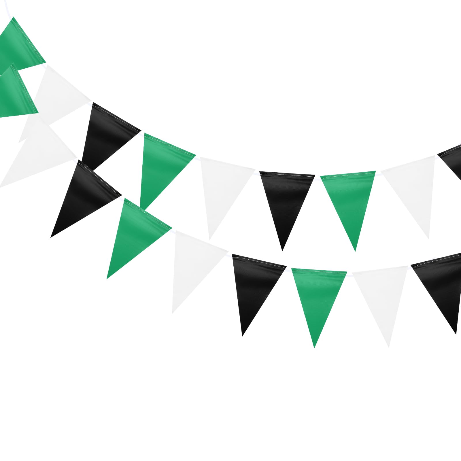 sourcing map 1 Pcs 98 Feet Warning Pennant Banner Flags String OSHA Triangle Hanging Triangle Bunting Flags for Festive, Wedding, Birthday Party Decorations, White, Black, Green