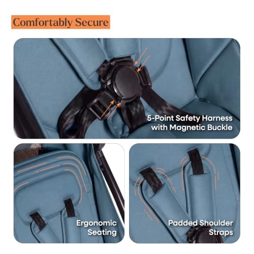 Image of Loopie Hop 1 Hand Fold Travel Friendly Compact CABIN Stroller for 0-4 Years | 3 position RECLINE Seat with SLEEPING position | SUN Protection UPF 50+ Canopy | 5 Point Safety HARNESS | 360 Wheels | 5 KG storage BASKET | WASHABLE Oxford Cotton fabric | MOSQUITO NET | Self-standing | 1 year WARRANTY | BLUE
