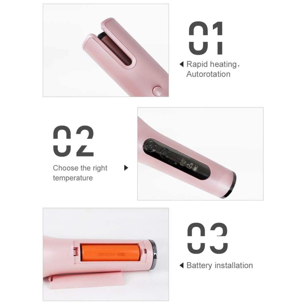 Arricciacapelli Ferro Arricciacapelli Automatico Senza Fili Bacchetta Di Curling Rotante Elettrica Display Display LCD Controllo Della Temperatura Di Ricarica USB E Impostazione Del Timer.,Black