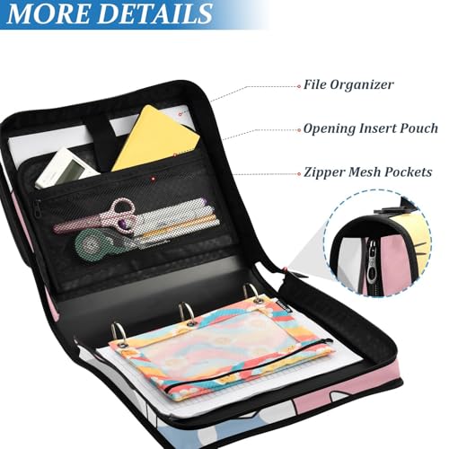 Image of 3 Ring Zipper Binder with Shoulder Strap Cats Cute Animal 1.5 inch Binders Keeper Large Capacity Multi Pockets for School Office Supplies