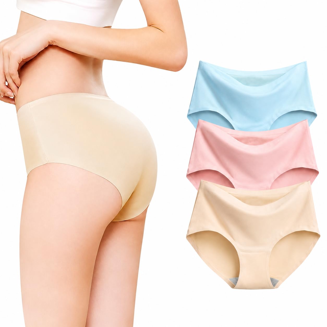 Pack of 3 Women Seamless Ice Silk Hipster Panties | Soft, Breathable, Stretchable | Mid Rise | Multicolor (Colors May Vary)-image-20