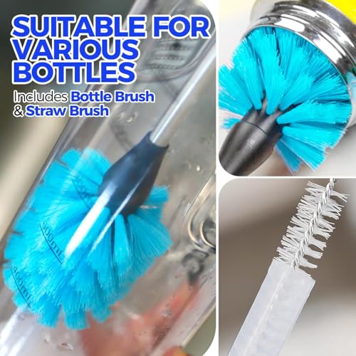 Image of Holikme 5 Pack Bottle Brush Cleaner Set, 14 inch Long Handle Stainless Steel Bottle Cleaner Brush, 3 Straw Brushes, Bottle Cleaning Brush for Water Bottle, Cups, Baby Bottle, Straws Blue
