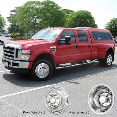 Image of 17 inch 8 Lug Wheel Simulators,Stainless Steel,4pcs Front and Rear Wheel Simulators,Hubcaps with Bolt Kit Fit for 2005-2025 Ford F350 Truck