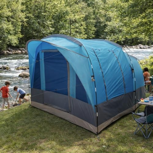 Image of 4 Person Family Camping Tent | Waterproof | UV Protection | Fiberglass Poles | ET1104 | Aqua Blue