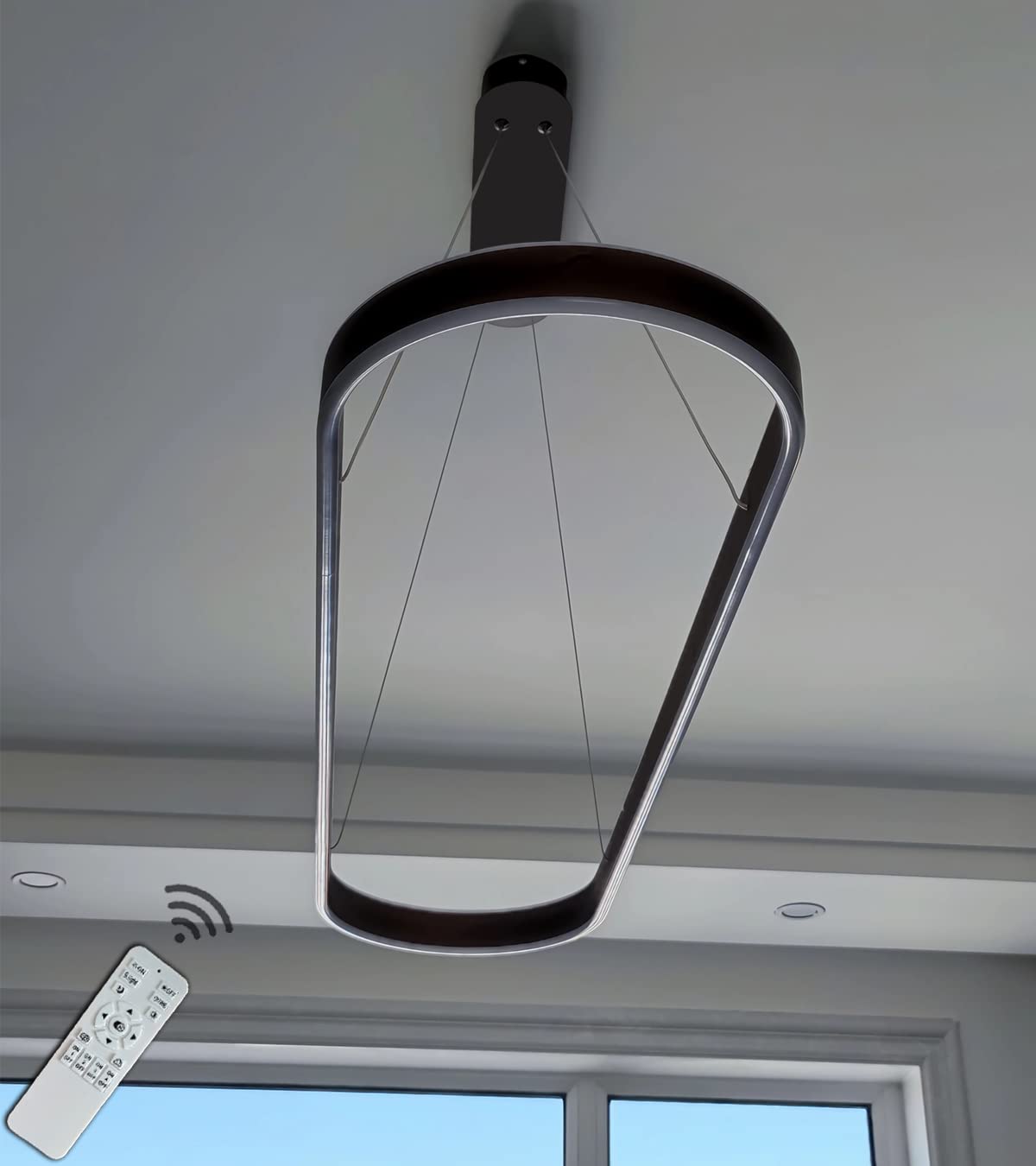 Lampadario ovale LED dimmerabile Luce a sospensione Tavolo da pranzo moderno Lampade da ufficio con telecomando Anello Lampada a sospensione Altezza regolabile Studio Apparecchio (L100cm, Nero)