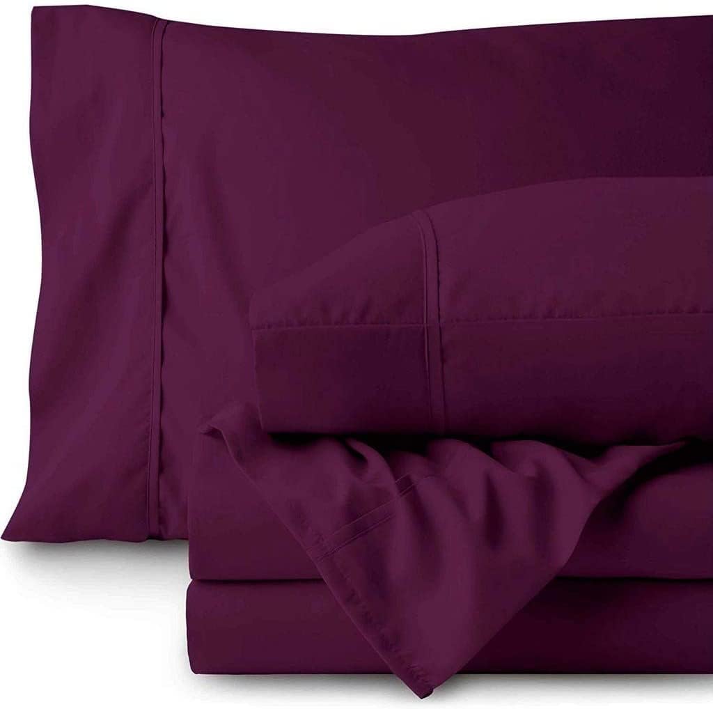 LaxLinen 500 Thread Count 100% Egyptian Cotton 4PC Bed Sheet Set 30" Inch Extra Deep Pocket King/ Standard, Wine Solid
