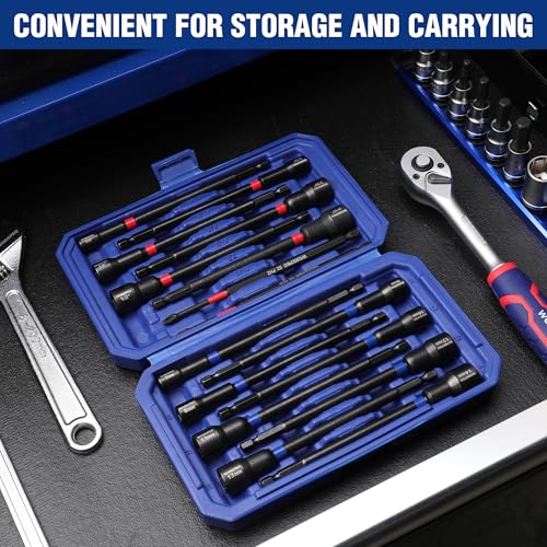 Image of WORKPRO 16-Piece Magnetic Nut Driver Set and Bit, 6 inch Long Nut Drivers, Metric & SAE Nut Drivers for Impact Drill, Long Shank Nut Driver Bits, 1 /4 inchHex Shank, Long Power Bits, PH2, with Sturdy Tool Box