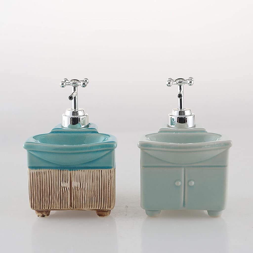 Dispensador de jabón, Botella de loción cerámica Recargable Ducha Cocina/baño(Brown)