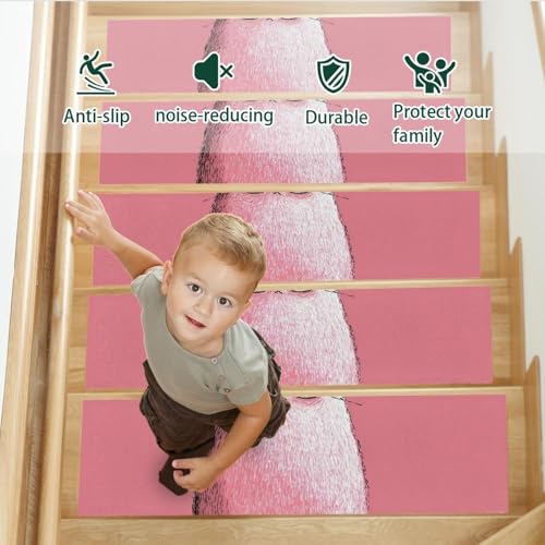 Alfombra para escaleras antideslizante infantil con diseño de gato rosa de 15 piezas 4
