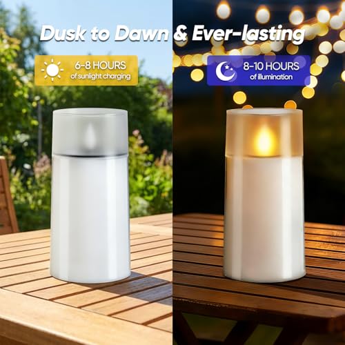Image of Homemory Solar Candles Outdoor Waterproof, Flickering Flameless LED Candles with Dusk to Dawn Sensor, 3 inchx6 inch Solar Powered Candles for Outdoor Lanterns Patio Garden Yard Christmas Decorations, 2 Pack