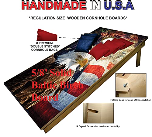Premium Cornhole Set -Patriotic Us American Eagle Flag Tailgate Cornhole Boards W Set Of 8 Cornhole Bags!224 #TOP1