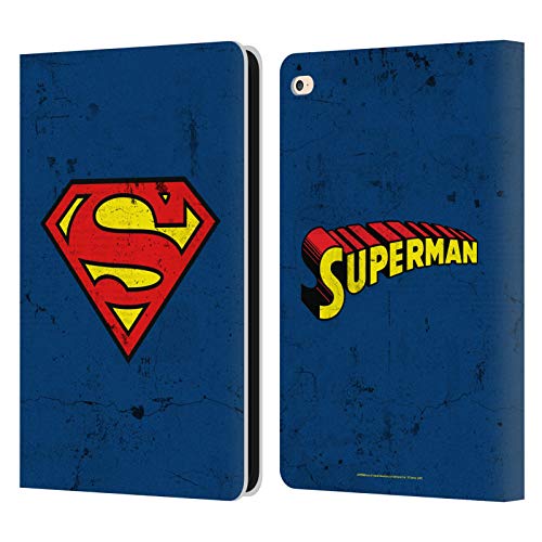 Head Case Designs Licenciado Oficialmente Superman DC Comics Gastado Logotipos Carcasa de Cuero Tipo Libro Compatible con Apple iPad Air 2 (2014)