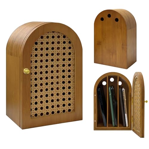 Verssure Bamboo Phone Box Premium Cell Phone Box for Family Time Cell Phone Jail with Charging Holes Phone Lock Box Holds 6 Phones (Walnut)