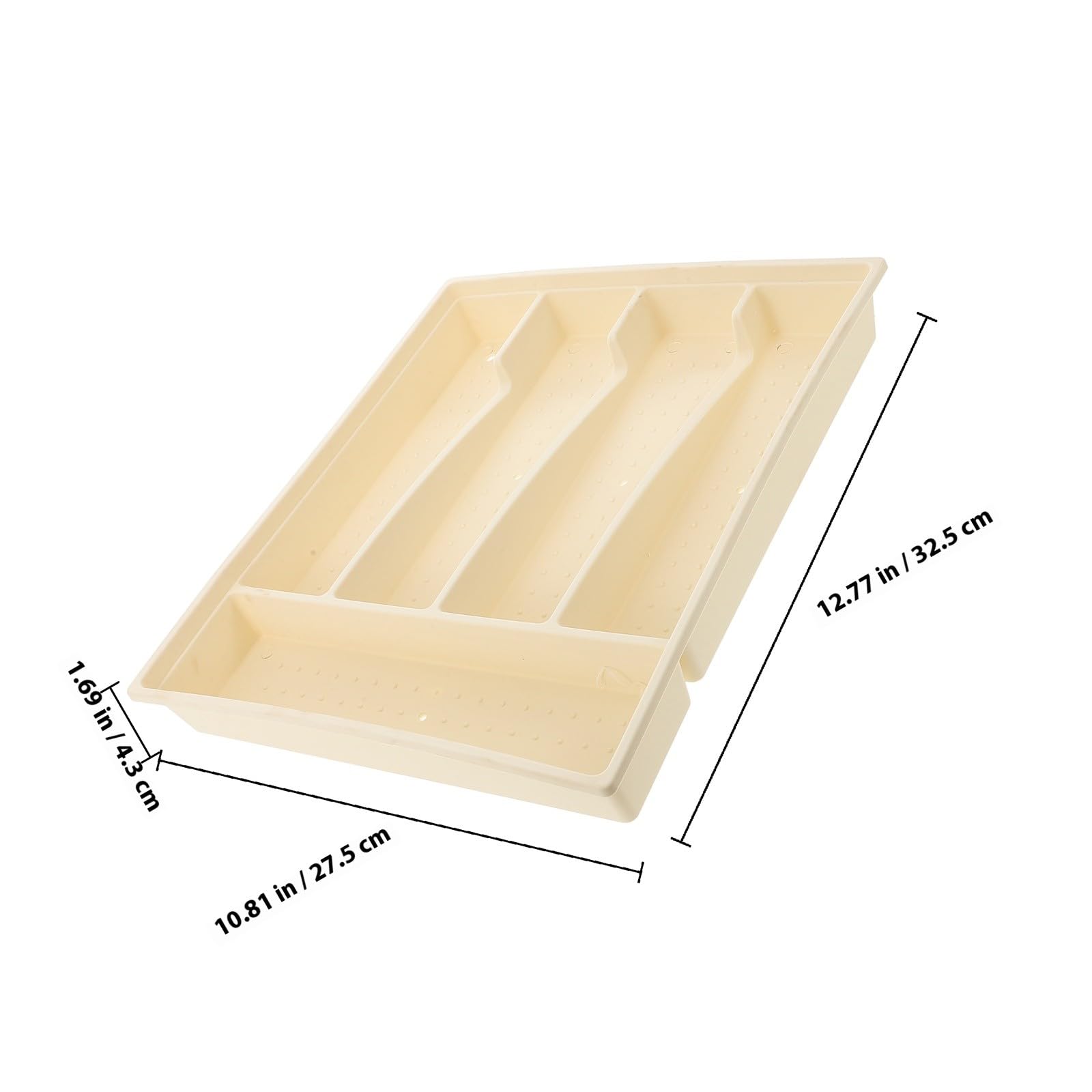 Organizador de Cubiertos de Gran Capacidad Tapa para Cocina, Caja de Almacenamiento de Utensilios de Cocina Diseño Drenaje y Material Pp Beige Rectangular