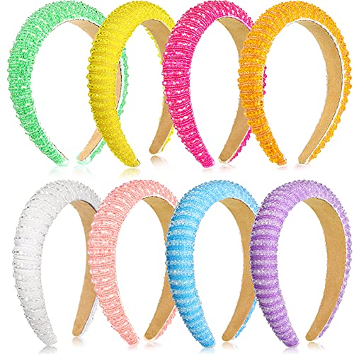 8 Pieces Bachelorette Party Decoration Rhinestone Padded Headbands for Women Diamond Headbands Pearl Headband Wide Crystal Beaded Glitter Headwear Hairband Wedding Bridesmaid Favors (Fresh Colors)