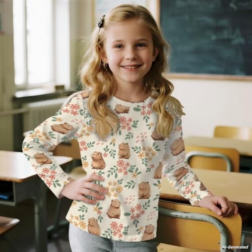 Image of Renewold Boys Girls Tees Kids T-Shirt Long Sleeve Crewneck T Shirts Casual Athletic Tops Clothing for Home School Travel