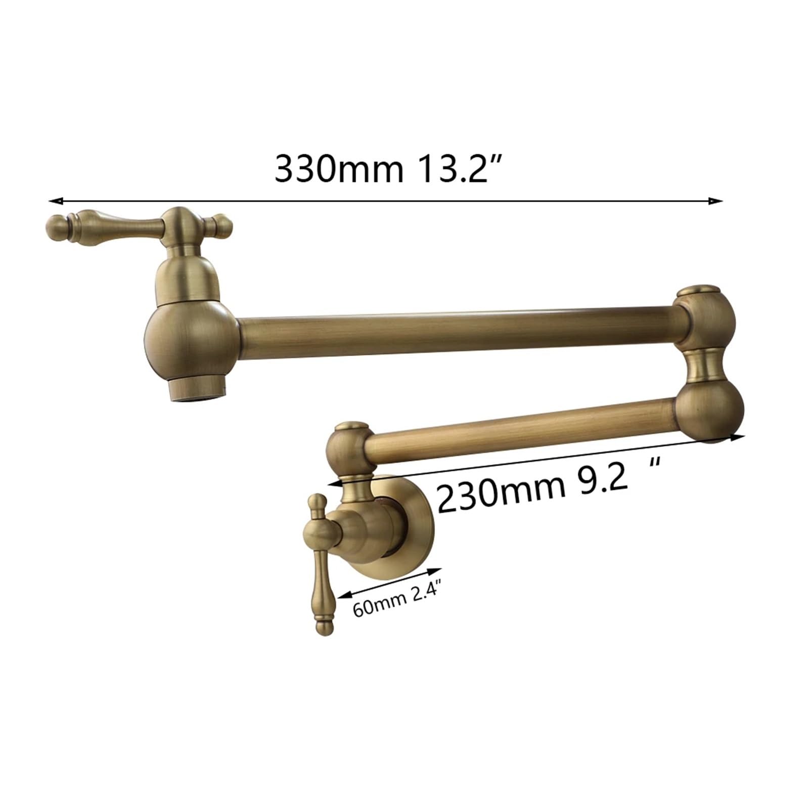 Rubinetto riempipentole in Ottone, Montato a Parete sopra Il Rubinetto dell'Acqua del fornello, 2 Maniglie, rubinetti riempipentole Pieghevoli ed estensibili, Rubinetto(Brushed Nickel)