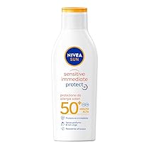 NIVEA SUN Crema Solare Sensitive Immediate Protect FP50+ in flacone da 200 ml, Latte solare con Aloe Vera e Antiossidanti, Protezione solare contro le allergie solari