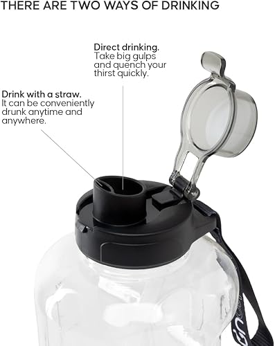 Miniatura 6 de Botellas de agua de un galón de 58 onzas, botella de agua con popote y tapa para beber, botella de agua transparente a prueba de fugas, jarra de