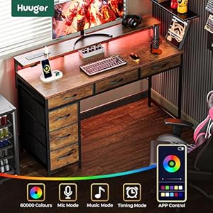 Huuger Gaming Desk with 6 Drawers, Computer Desk with LED Lights Power Outlets and Type-C, 47 Inch Office Desk with Storage, Monitor Stand, Writing Desk Work Desk for Home Office, Study, Rustic Brown Huuger Gaming Desk with 6 Drawers Computer Desk with LED Lights Power Outlets and Type C 47 Inch Office Desk with Storage Monitor Stand Writing Desk Work Desk for Home Office Study Rustic Brown