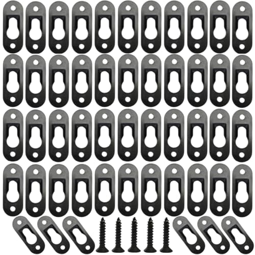 Image of 50 Pack Keyhole Picture Hangers with 100 Pcs Screws Metal Keyhole Hangers Fasteners Flat Keyhole Hangers Plate Keyhole Hanging Bracket Hardware for Mirror Picture Frame (Black)