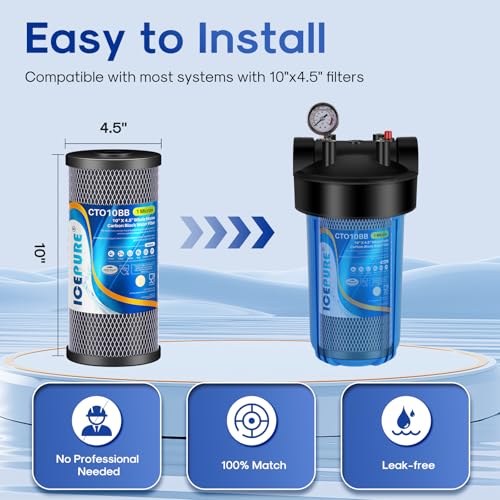 Image of ICEPURE 10 inchX4.5 inch,1 Microns Whole House Sediment Activated Carbon Water Filter Compatible with Dupont WFHDC8001,EP Series,EPM Series,CB-BB-10, GE FXHTC, GXWH40L, GXWH35F, GNWH38S, CTO10BB,3PACK