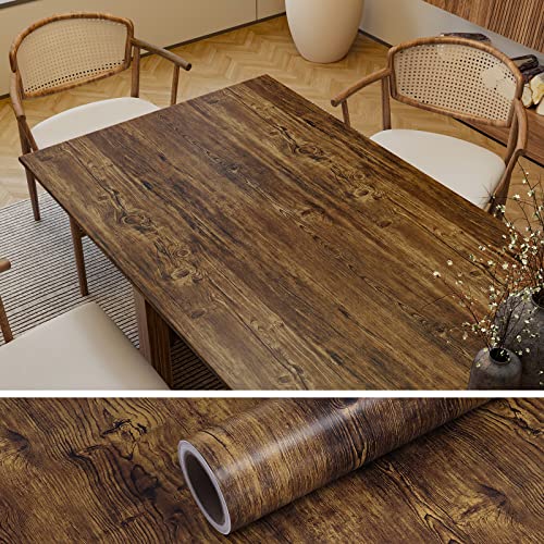 Veelike 15.7''X118'' Thick Rustic Wood Wallpaper Peel And Stick Brown Wood Contact Paper Waterproof Self Adhesive Wood Grain Contact Paper For Kitchen Cabinets Countertops Table Shelf Liners Drawer #TOP30
