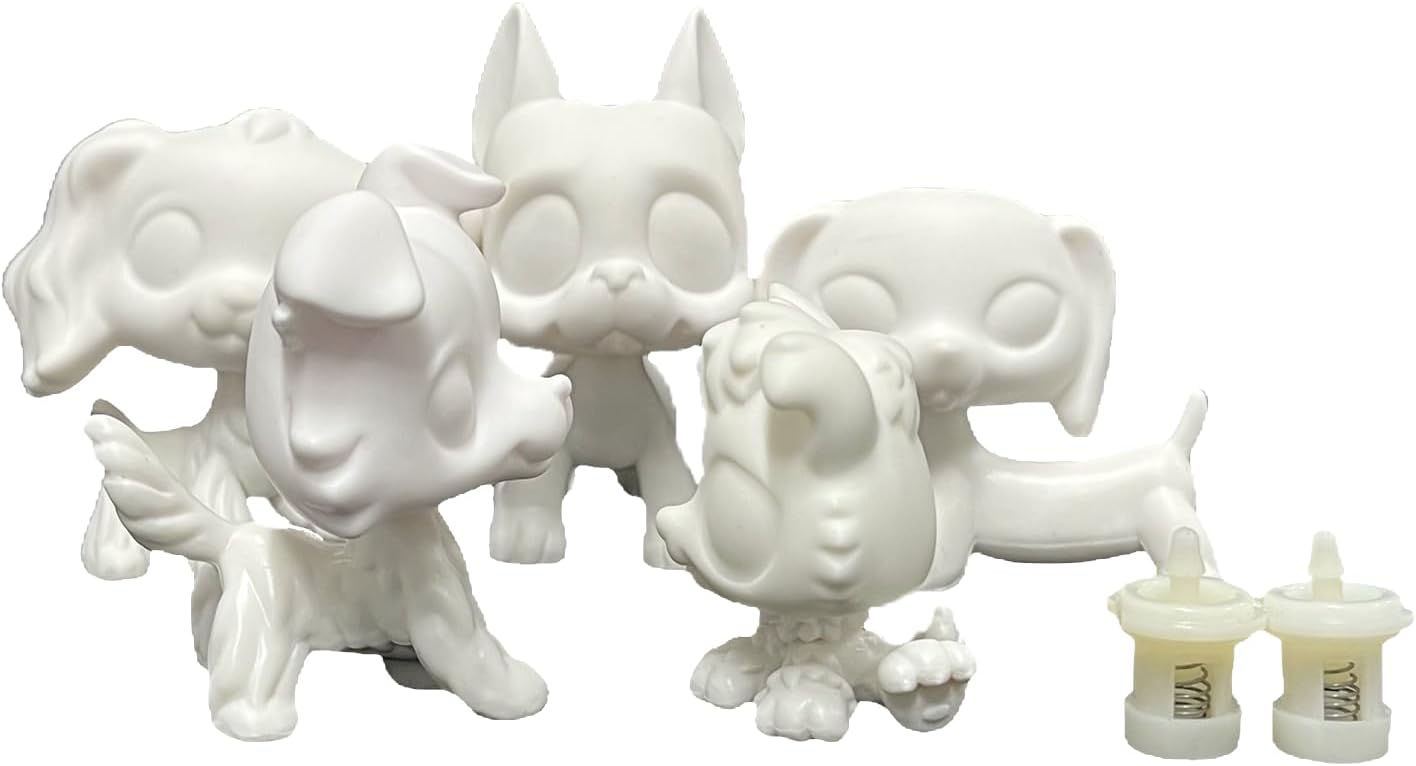 LPSCB 5pcs/Pack Doll Making Model Blank White Base for Painting Animal Toy Bobble Head Pet Shop Custom Collie Great Dane Dachshund Cocker Spaniel Puppy DIY OOAK Paint