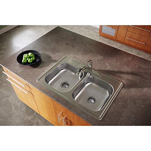 Image of Dayton D233221 Equal Double Bowl Top Mount Stainless Steel Sink, 33 x 22 x 6.5