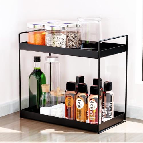 Image of JD FRESH 2 Tier Multipurpose Kitchen & Bathroom Storage Rack /Countertop Kitchen Organizer Storage Basket /Self storage and Large Space Organiser Racks (Black)