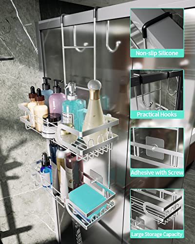 Hapirm Shower Caddy Over Door With 14 Hooks And Soap Holder, No Drilling Hanging Shower Caddy, Rustproof & Waterproof Stainless Steel Hanging Shower Organizer For Bathroom-Silver #TOP2