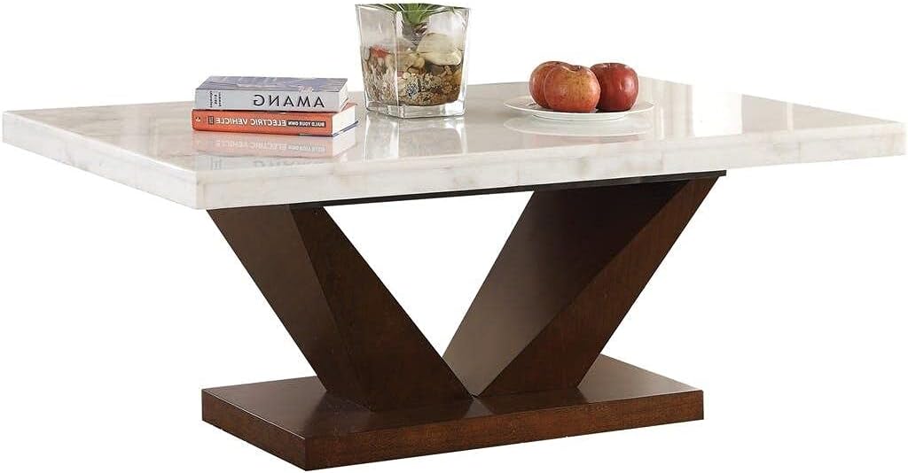50mm Marble Top and Wooden V Shape Pedestal, Rectangular Pedestal Kitchen Tables, 64" L x 38" W x 30" H