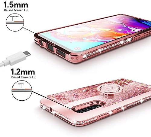 Silverback Galaxy A70 Case, Moving Liquid Holographic Sparkle Glitter Case with Kickstand, Bling Diamond Rhinestone Bumper W/Ring Slim Protective Samsung Galaxy A70 Case for Girls Women -Rose Gold