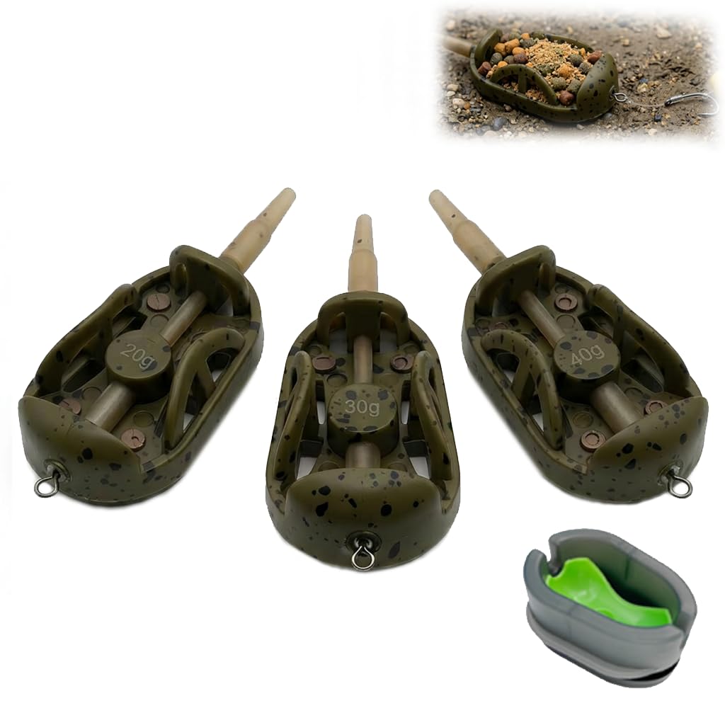 Method Feeder Set for Carp Fishing, 4PCS Fishing Feeders 20g 30g 40g, Pre Baiting Fishing Accessories, Method Feeder Rigs for Lakes, Rivers, and Freshwater Angling, Complete Carp Fishing Kit