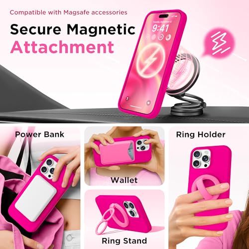 Image of GolbinBox Magnetic for iPhone 16 Pro Case, Silicone Cover, Neon Pink