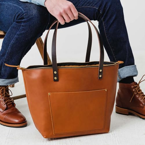 Image of Portland Leather Goods Zipper Tote Bag - Handmade, Durable & Unlined - Interior & Exterior Pockets