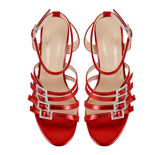 richealnini Glitter Buckle Heel for Women Ankle Strap Stiletto High Heels Colorful Fashion Sandals4
