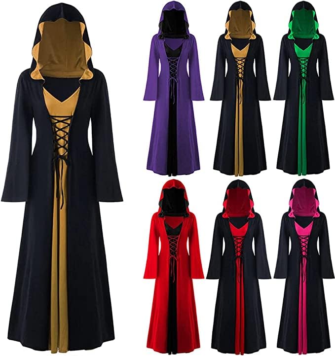 LPFNSF Vintage Hexenkleid, Weihnachten Vampir Kostüm Frauen Plus Größe, Renaissance Kostüm Frauen Mittelalter Kleid (schwarz,5XL)