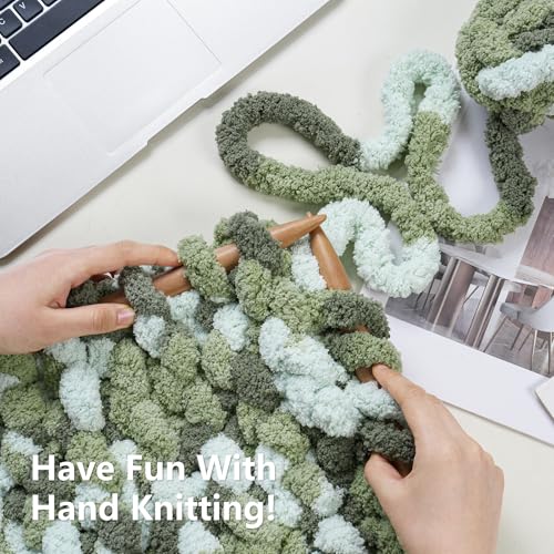 Image of Cozyful Chunky Yarn for Hand Knitting - #10 Chunky Chenille Blanket Yarn, Jumbo Big Thick Chunky Yarns for Crocheting, Tie Dye Bulky Knit Yarns, 8 Skein (20 yds 8 oz Each Skein), Forest & Sage & Mint