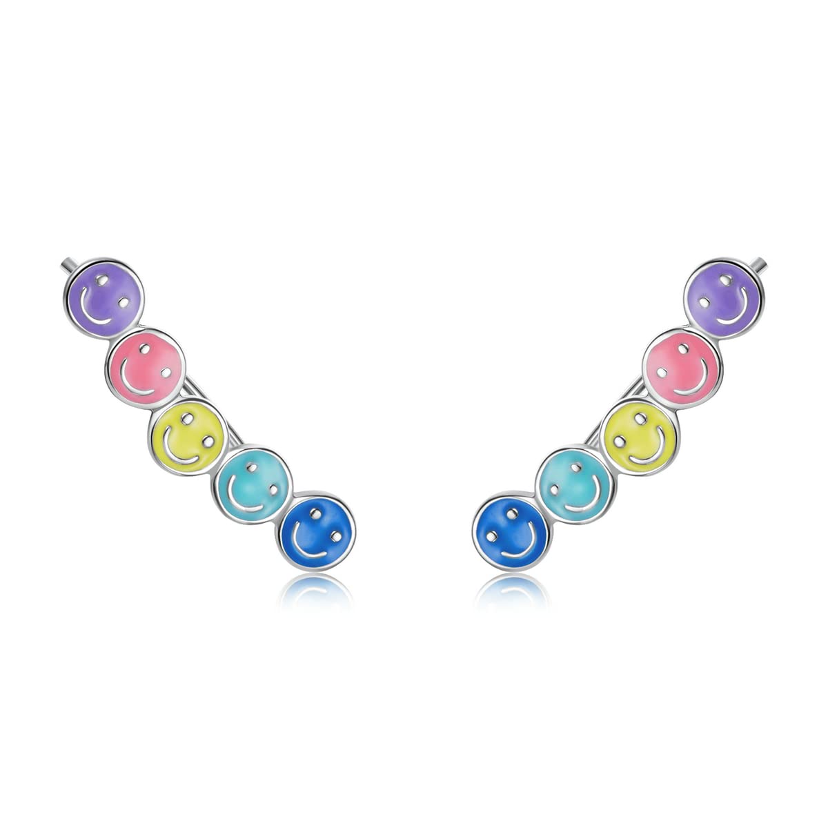 WZGWDC Sterlingsilber-Schmuck, Regenbogen-Emaille-Ohrstecker für Damen, 925er-Sterlingsilber, stapelbar, farbige Ohrringe mit lächelndem Gesicht für Mädchen, Schmuckgeschenk