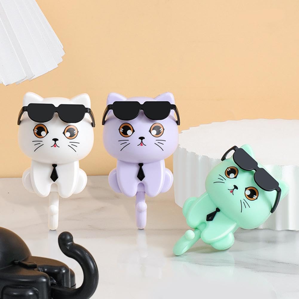 Gancho De Pared Adhesivo Con Forma De Gato - Diseño Divertido, Material ABS, Sin Taladro, Para Baño, Cocina, Dormitorio