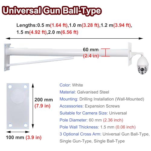 Caméra de sécurité extérieure support mural universel extensible 2.0 m - 7